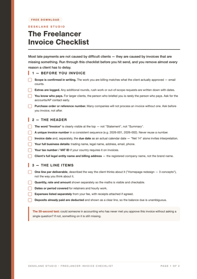 Vorschau der ersten Seite der Rechnungs-Checkliste für Freelancer